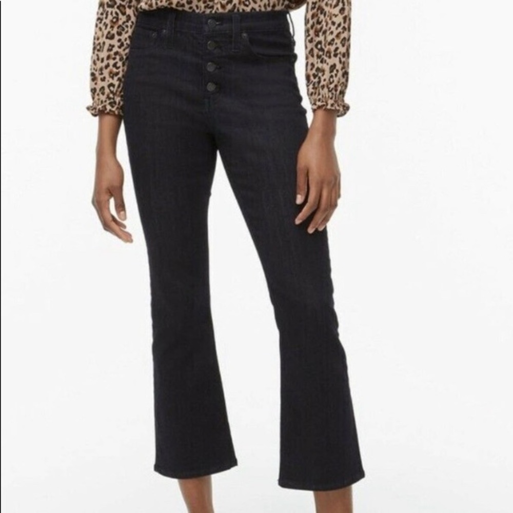 J.Crew Jeans Womens High Rise Crop Flare Exposed Button Fly Dark Wash Sz 25